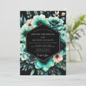 Invitation Mariage Fleur Teal Abyssal (Debout devant)