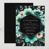 Invitation Mariage Fleur Teal Abyssal (Devant / Derrière)