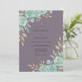 Invitation Mariage Fleur Teal Mauve (Debout devant)