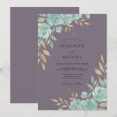 Invitation Mariage Fleur Teal Mauve (Devant / Derrière)
