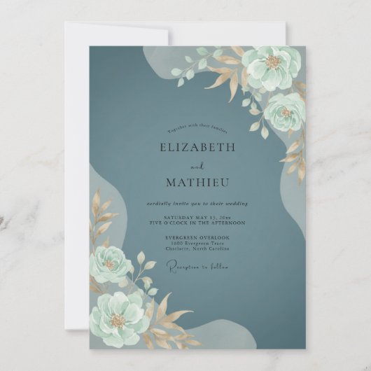 Invitation Mariage Fleur Teal Opalescent (Devant)