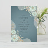 Invitation Mariage Fleur Teal Opalescent (Debout devant)