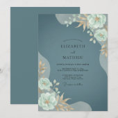 Invitation Mariage Fleur Teal Opalescent (Devant / Derrière)