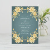 Invitation Mariage Fleur Teintée de Sarcelle (Debout devant)