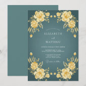 Invitation Mariage Fleur Teintée de Sarcelle (Devant / Derrière)