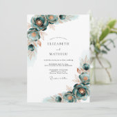 Invitation Mariage Fleur Teintée de Vert (Debout devant)