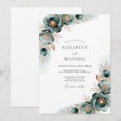Invitation Mariage Fleur Teintée de Vert (Devant / Derrière)