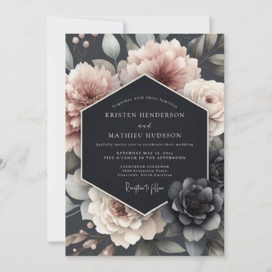 Invitation Mariage Fleur Tenebreux Blush (Devant)