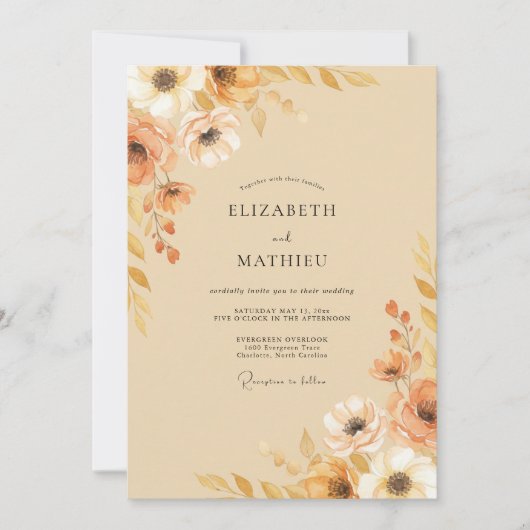 Invitation Mariage Fleur Terracotta Ocbre (Devant)