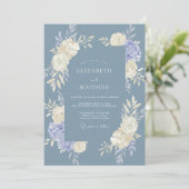 Invitation Mariage Fleur Tranquille Bleu Poussiéreux (Debout devant)