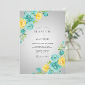 Invitation Mariage Fleur Turquoise Jaune Vintage (Debout devant)