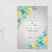 Invitation Mariage Fleur Turquoise Jaune Vintage (Devant / Derrière)