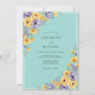 Invitation Mariage Fleur Turquoise Violet