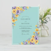 Invitation Mariage Fleur Turquoise Violet (Debout devant)