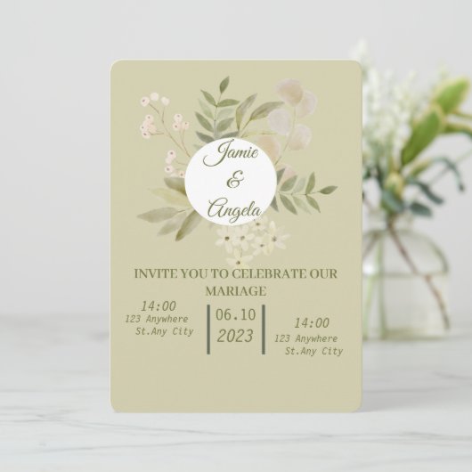 Invitation mariage fleur vert (Debout devant)