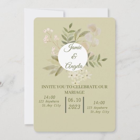 Invitation mariage fleur vert (Devant)