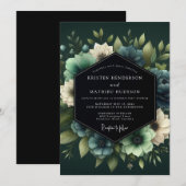 Invitation Mariage Fleur Verte Chasseur Lumineuse (Devant / Derrière)
