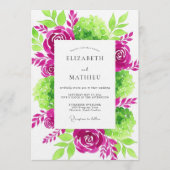 Invitation Mariage Fleur Verte Magenta (Devant)