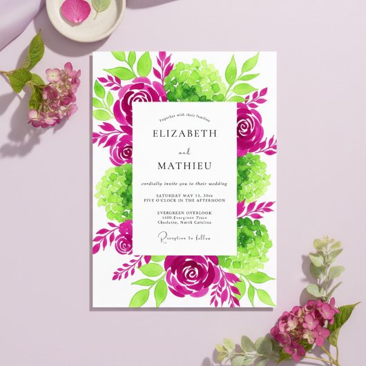Invitation Mariage Fleur Verte Magenta
