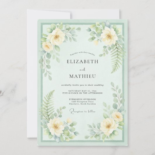 Invitation Mariage Fleur Verte Menthe (Devant)