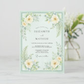 Invitation Mariage Fleur Verte Menthe (Debout devant)