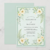 Invitation Mariage Fleur Verte Menthe (Devant / Derrière)