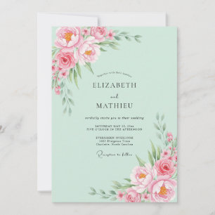 Invitation Mariage Fleur Verte Menthe Peinte
