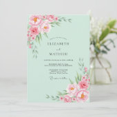 Invitation Mariage Fleur Verte Menthe Peinte (Debout devant)