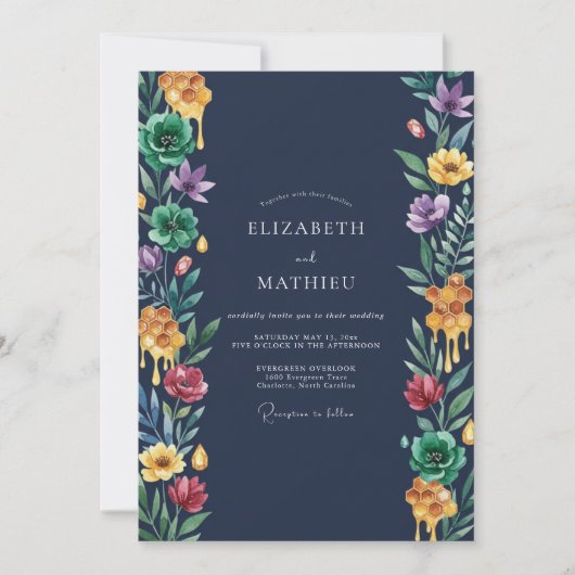 Invitation Mariage Fleur Vibrante de Minuit (Devant)