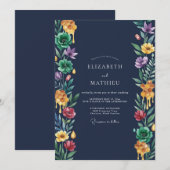 Invitation Mariage Fleur Vibrante de Minuit (Devant / Derrière)