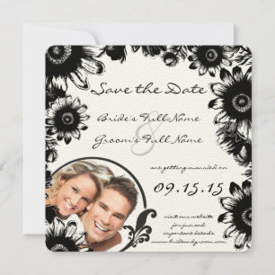 Invitation Mariage Fleur Vintage Noir à Sauvegarder la Date