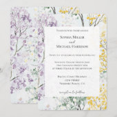 Invitation Mariage Fleur Violet Lavande Vert Jaune (Devant / Derrière)