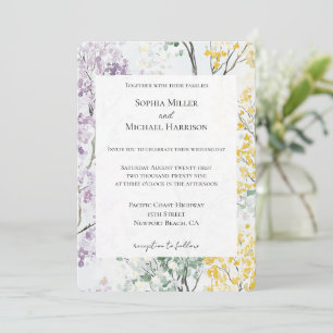 Invitation Mariage Fleur Violet Lavande Vert Jaune