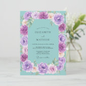 Invitation Mariage Fleur Violette Aqua (Debout devant)