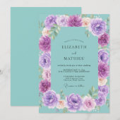 Invitation Mariage Fleur Violette Aqua (Devant / Derrière)
