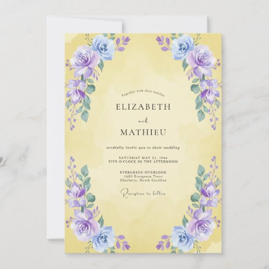 Invitation Mariage Fleur Violette Beurre (Devant)