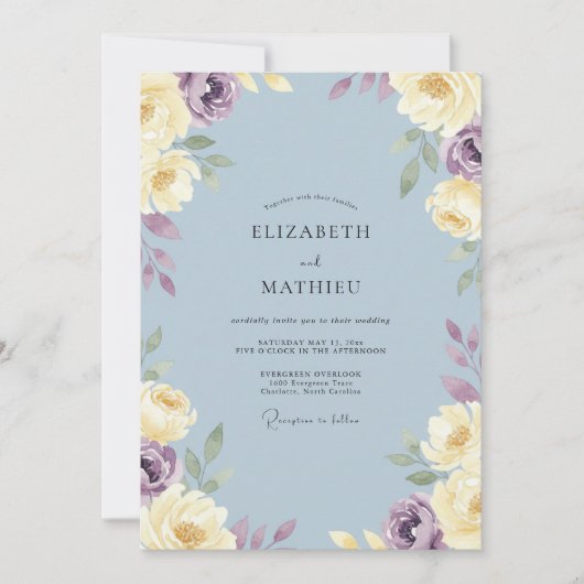 Invitation Mariage Fleur Violette d'Acier (Devant)