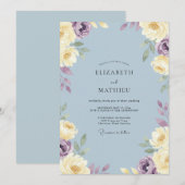 Invitation Mariage Fleur Violette d'Acier (Devant / Derrière)