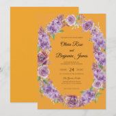 Invitation Mariage Fleur Violette Moutarde (Devant / Derrière)