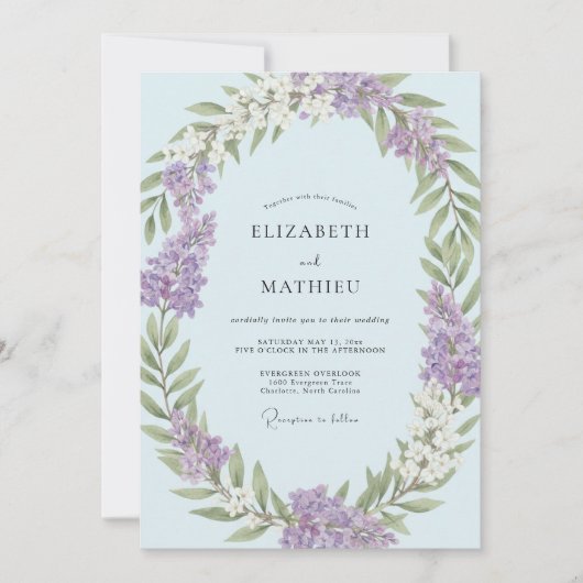 Invitation Mariage Fleur Violette Pervenche (Devant)