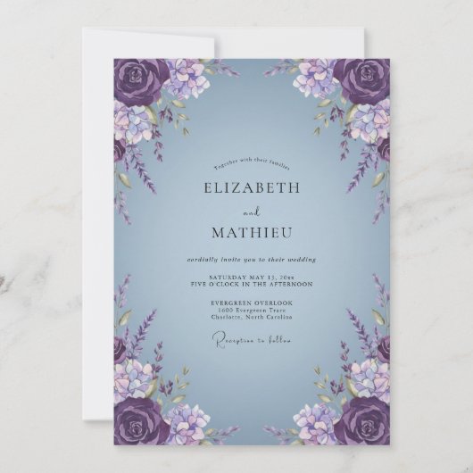 Invitation Mariage Fleur Violette Pervenche (Devant)