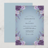Invitation Mariage Fleur Violette Pervenche (Devant / Derrière)