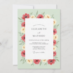 Invitation Mariage Fleur Vivace Vert Sauge