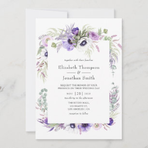 Invitation Mariage Fleur Watercolor Violet Poussiéreux