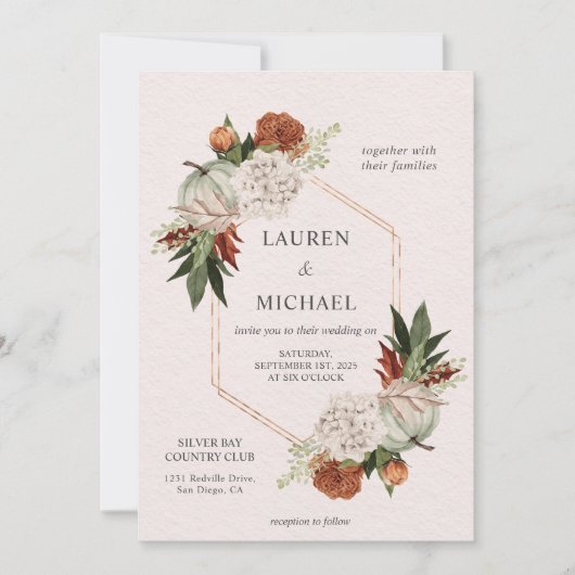 Invitation Mariage Fleur Zest d'automne beige personnalisé (Devant)