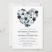 Invitation Mariage Fleural à l'Aquarelle Bleu Rustique (Devant)