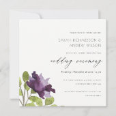 INVITATION MARIAGE FLEURAL À L'AQUARELLE BLEU VIOLET ÉLÉGANT (Devant)