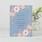 Invitation Mariage Fleural Bleu Acier Doux (Debout devant)