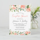 Invitation Mariage Fleural Corail Pêche pour Couples (Debout devant)
