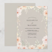 Invitation Mariage Fleural Douce de Pêche Champagne (Devant / Derrière)
